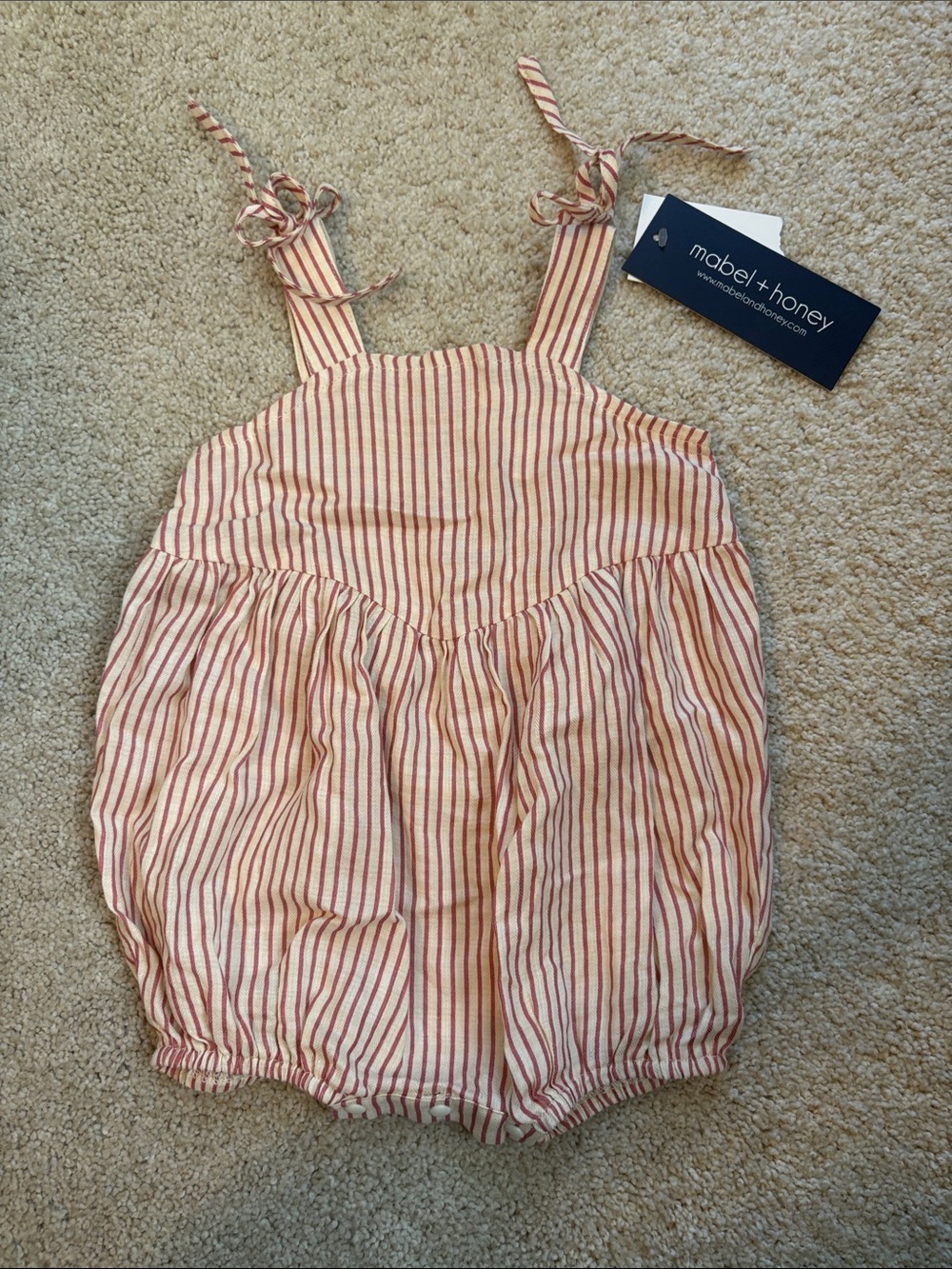 Mabel + Honey Girls' Cream and Pink Striped Romper